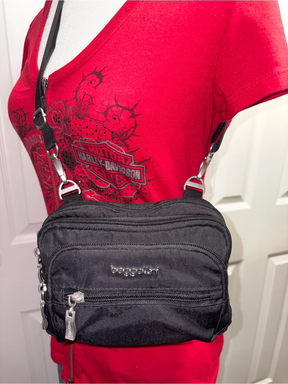 Baggallini Black Convertible Nylon Crossbody Bag